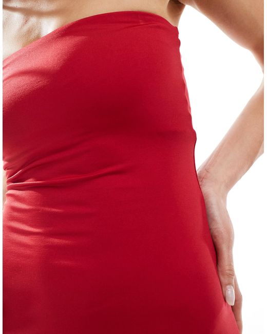 bershka red wrap dress Bershka twist front satin midi dress in red blurred print