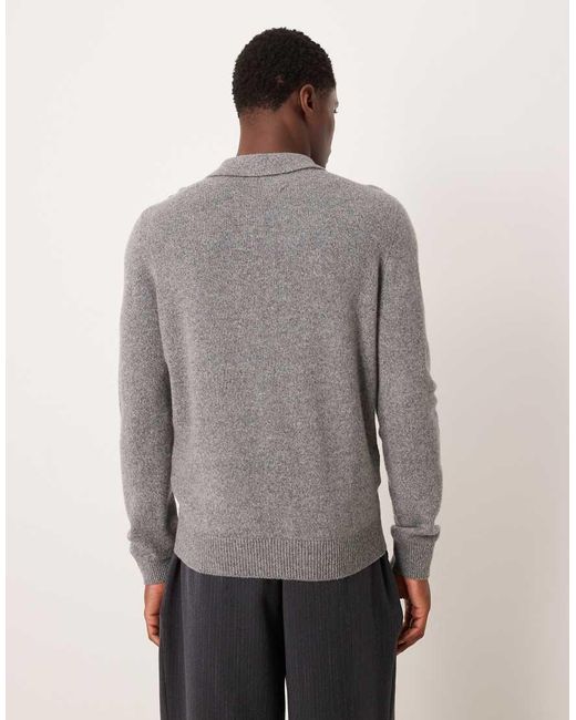 Mango Gray Wool Mix Button Up Knitted Polo for men