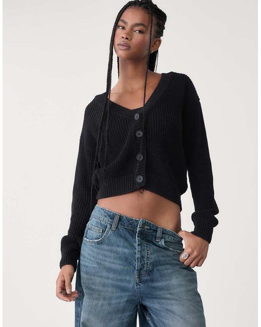 Stradivarius Gebreid Vest Met Knopen in het Blue