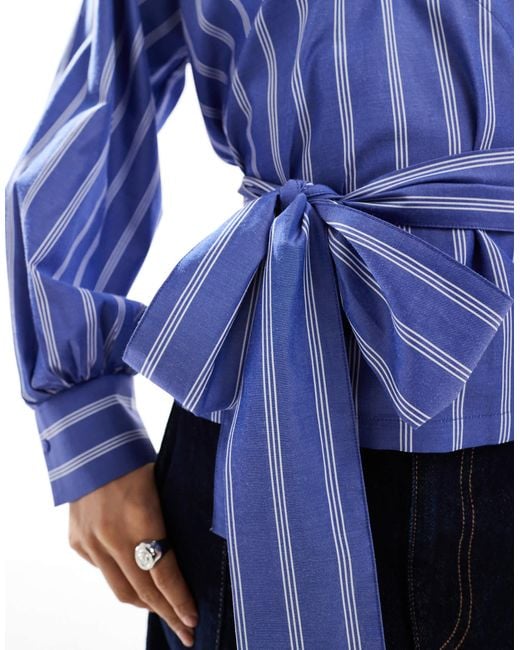 ASOS Blue Cocoon Sleeve Wrap Tie Waist Detail Shirt
