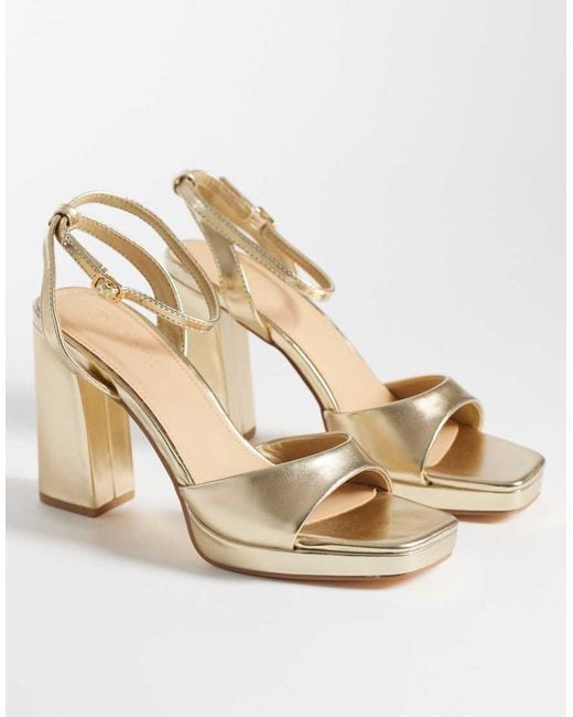 SEQWL Metallic Platform Block Heeled Sandals
