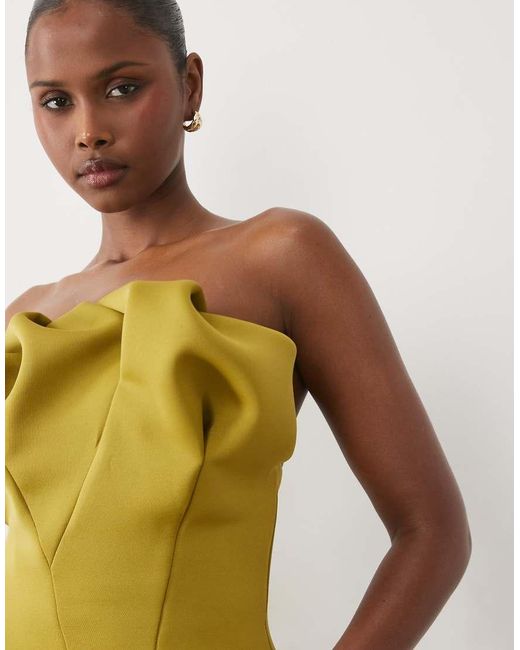 ASOS Green Structured Mini Dress With Scrunched Bardot