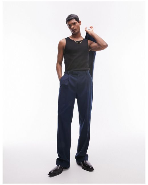 Pantalon droit à taille haute Topman pour homme en coloris Blue
