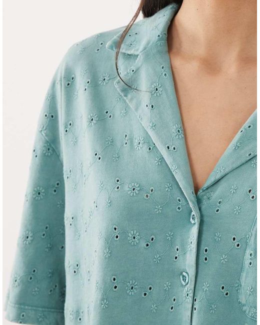 ASOS Blue Jersey Broderie Collared Button Down Shirt