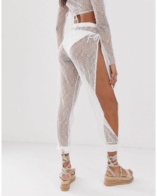 white lace beach trousers