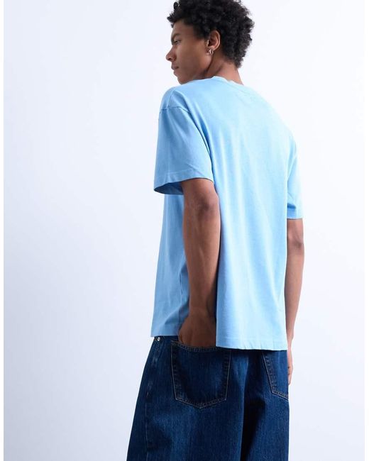 T-Shirt Oversize Slavato Con Scritta "Vermont Phys Ed" Ricamata di Topman in Blue da Uomo