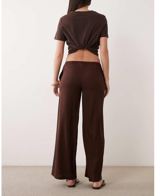 Mango Brown Teen Linen Mix Tie Waist Straight Trouser