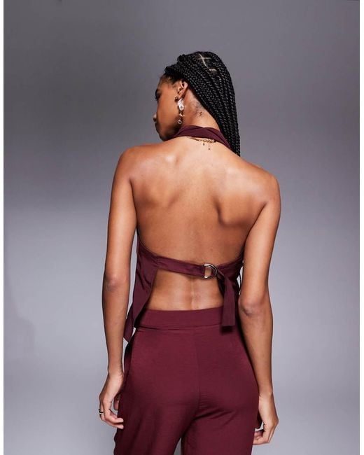 ASOS Red Cowl Detail Buckle Back Halterc Co-ord Top