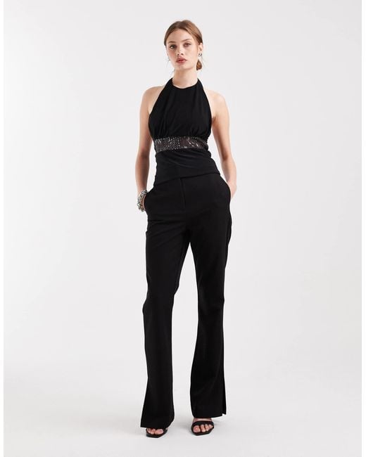 Collusion Black Cowl Halter Neck Top With Sequined Waist