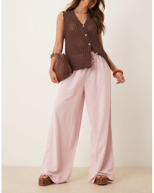 Pantalon à enfiler en lin mélangé - poudré ASOS en coloris Pink