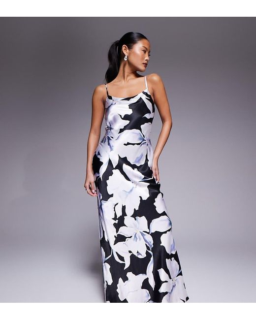 Forever New Blue Satin Scoop Neck Cami Slip Maxi Dress