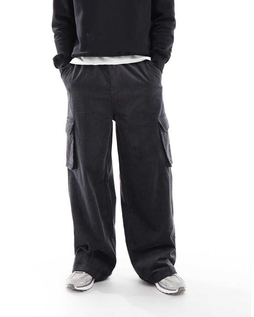 ASOS Super Baggy Corduroy Cargobroek in het Black voor heren
