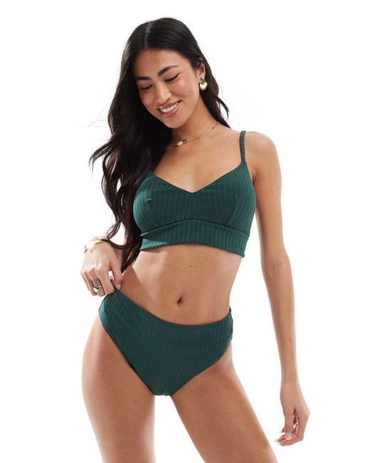 Lindex Green Hanna High Waist Rib Bikini Bottoms