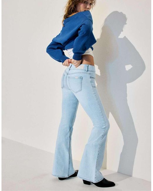 Stradivarius Blue Low-Rise Jeans With Seam Pocket