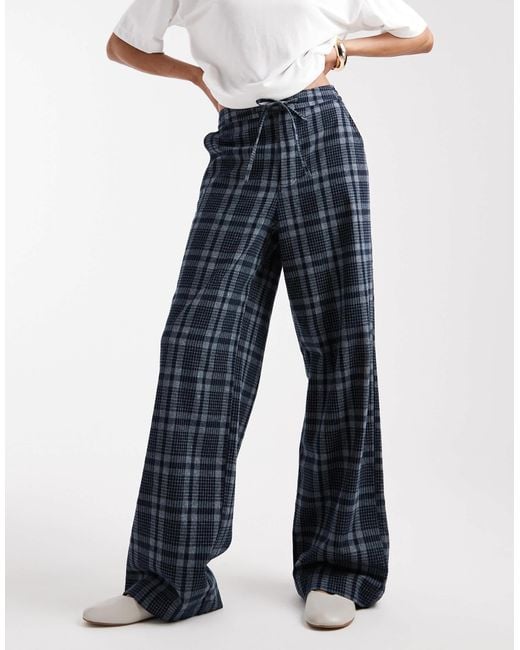 ASOS Blue Tall Wide Leg Tie Waist Trousers