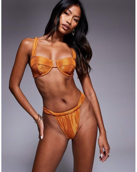 South Beach Orange Crinkle Ruched Side Bikini Bottom