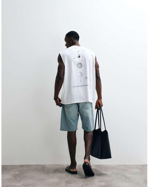 ASOS White Oversized Tank With Celestial Spine Print for men