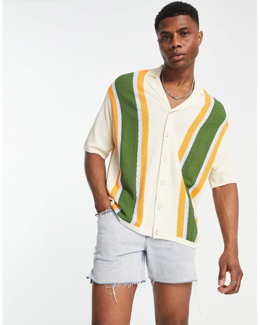 ASOS Knitted Button Through Polo With Stripe Placements for Men | Lyst