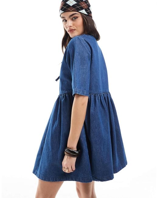 Daisy Street Blue Denim Smock Mini Dress