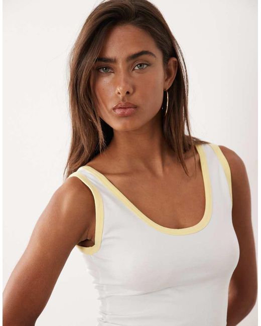 GOOD AMERICAN White Cotton Super Stretch Scoop Neck Ringer Tank Top