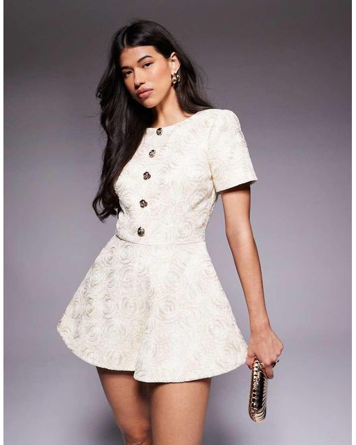 ASOS White Embellished Button Jacquard Playsuit