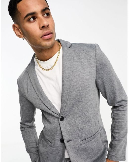 Jack & Jones White Premium Slim Fit Jersey Suit Jacket With Slim Trouser for men