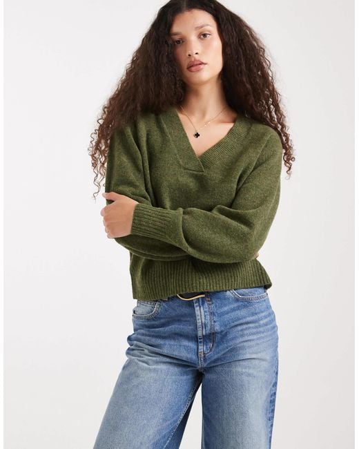 Vero Moda Green Soft Oversized V-neck Jumper