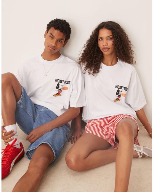 Disney - t-shirt unisexe coupe carrée oversize à imprimés mickey mouse et fruits ASOS en coloris Blue