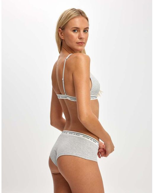 Cotton On White Branded Cotton Plunge Triangle Bralette