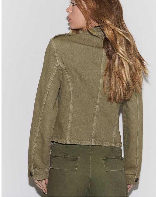 Stradivarius Green Twill Jacket With Buttons