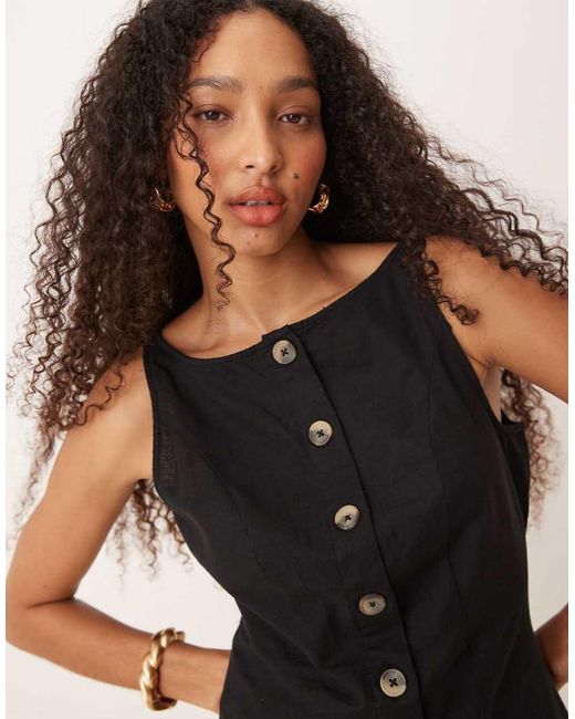 ASOS Black Slash Neck Button Down Waistcoat Mini Sundress