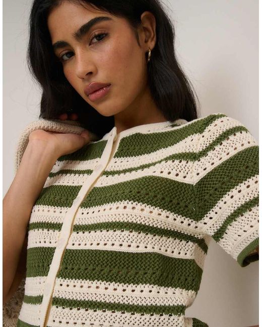Nobody's Child Metallic Crochet Short Sleeve Resort Cardigan Co-ord