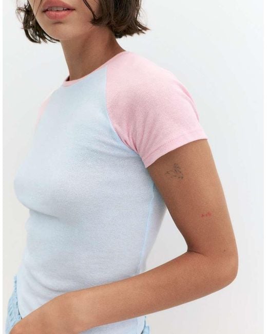 Pull&Bear White Contrast Raglan Sleeve T-shirt