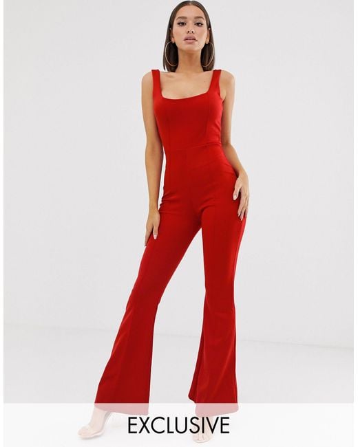Missguided Red Flare Jumpsuit