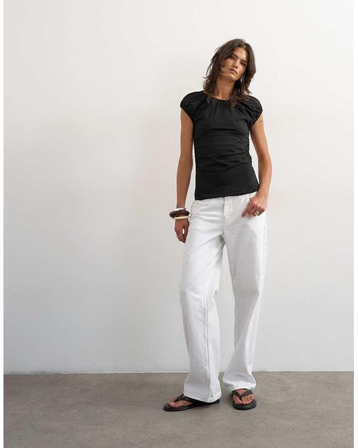 TOPSHOP White Ruched Back Cut Out Top