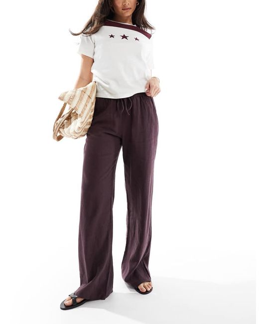 Pull&Bear Broek Met Hoge Taille En Linnenlook in het Purple