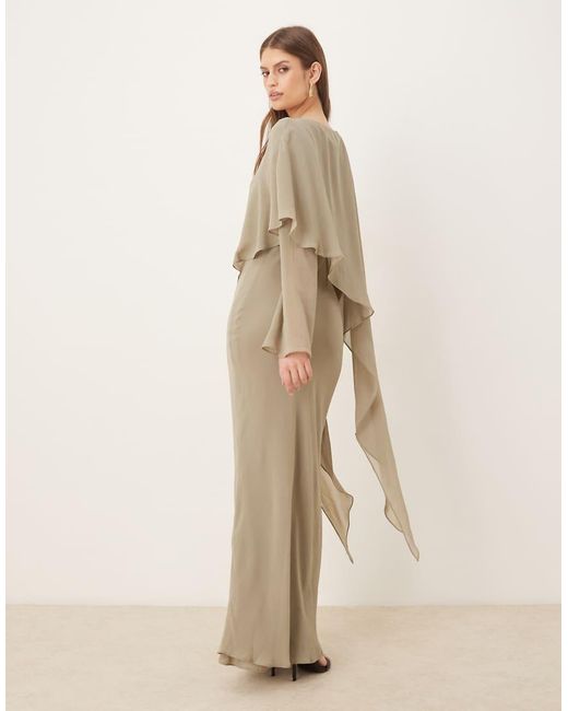 ASOS Natural Cape Detail Long Sleeve Maxi Dress