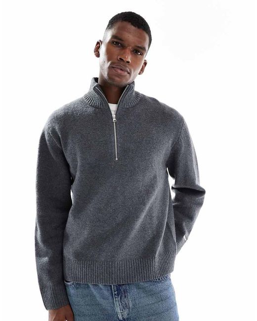 Jack & Jones Blue Oversize Thick 1/4 Zip Jumper for men