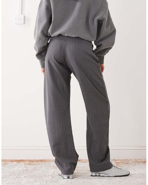 Monki Gray Barrel Leg Tailored Trouser