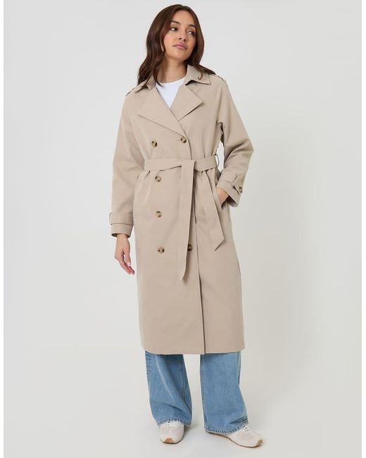 Threadbare Natural Double Breasted Longline Trench Coat