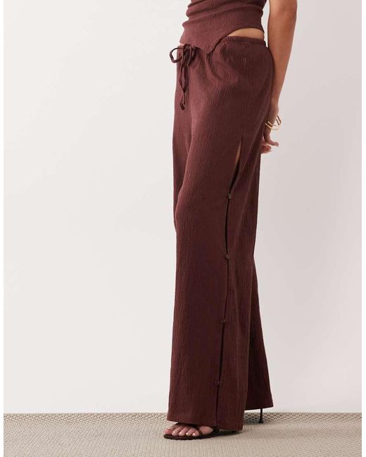 ASOS Brown Mix & Match Cotton Look Crinkle Wide Leg Pants With Side Button Detail