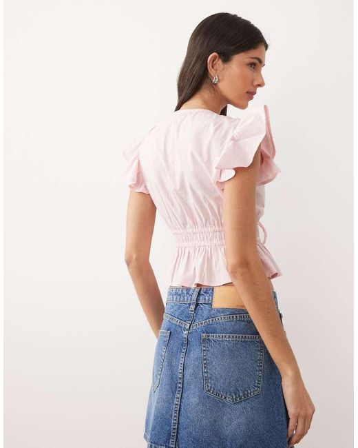 Wednesday's Girl Pink Ruffle Short Sleeve Blouse