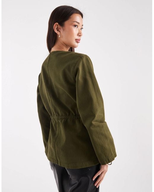 ASOS Green Cinch Waist Utility Pocket Denim Jacket With Waist Cord