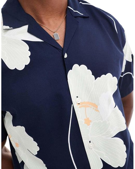 Camicia Con Colletto Rever A Fiori di Jack & Jones in Blue da Uomo