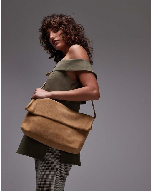 & Other Stories Gray Folded Suede Clutch Grab Bag With Attachable Shoulder Strap