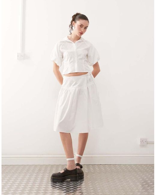 Collusion White Puff Sleeve Cinched Shirt Co-ord