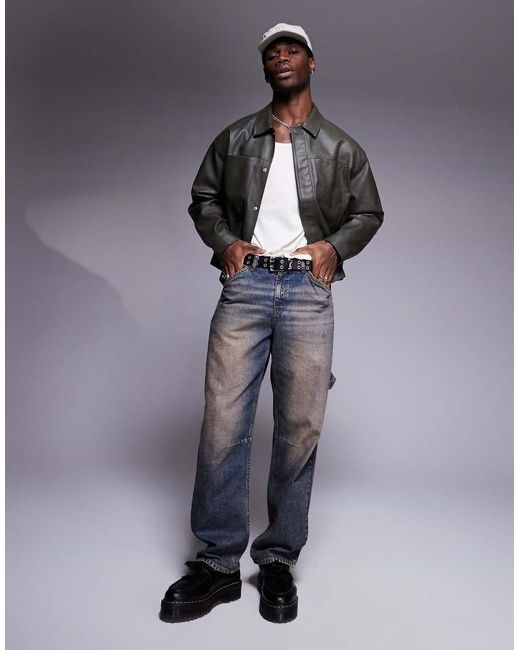 Chaqueta Harrington Extragrande De Cuero Sintético De ASOS de hombre de color Gray