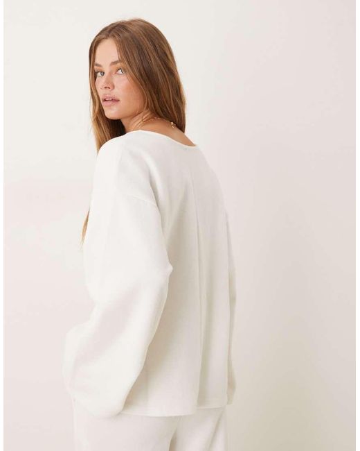 ASOS White Supersoft Co-ord Wide V Seam Front Jumper