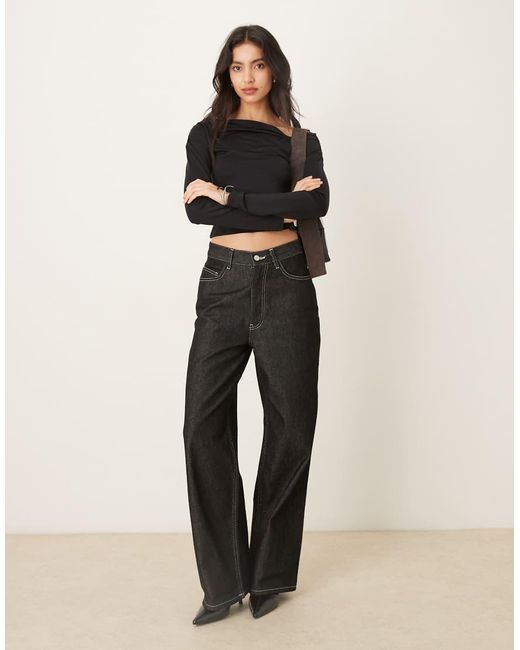 Gina Tricot Black Slinky Jersey Off Shoulder Long Sleeve Top