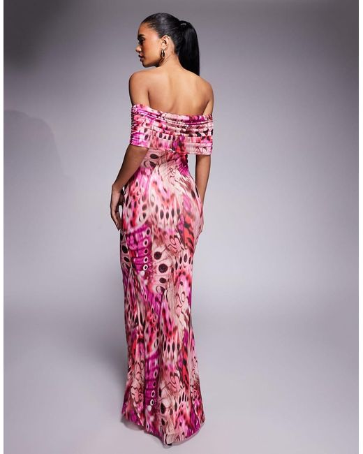 AFRM Pink Bardot Mesh Maxi Dress